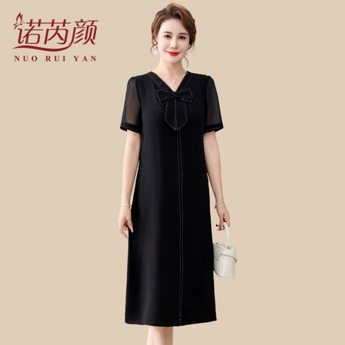 Летнее платье для матери, юбка с бантиком, 50 лет, в западном стиле, для среднего возраста