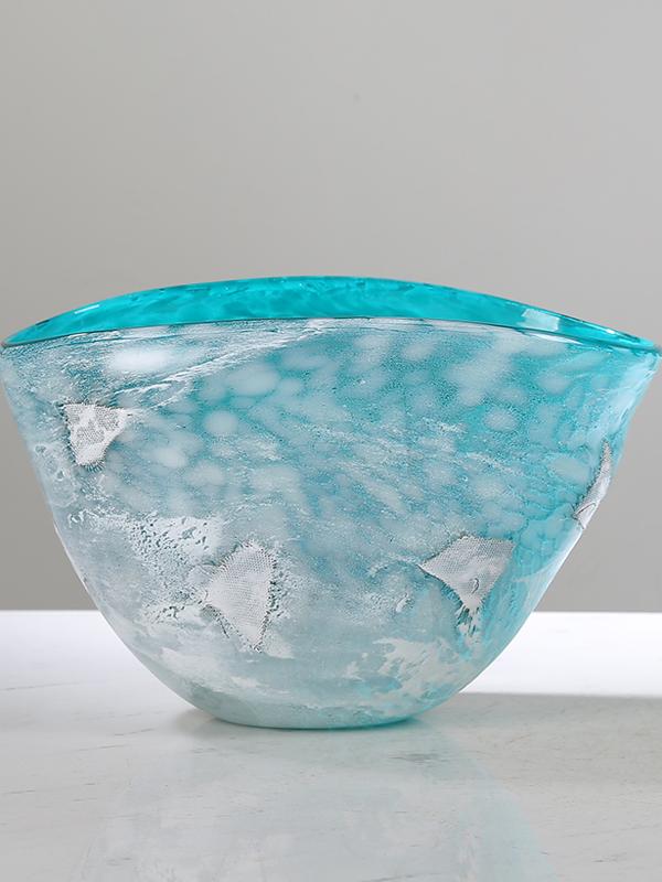 艺术玻璃手工刻磨果盘摆件水果盘现代客厅茶几样板房零食盘收纳盘