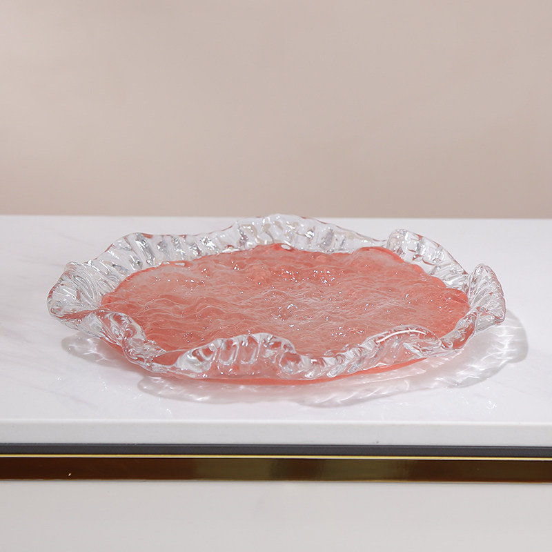 琉璃手工樱花粉果盘摆件水果盘现代极简客厅茶几样板房零食干果盘