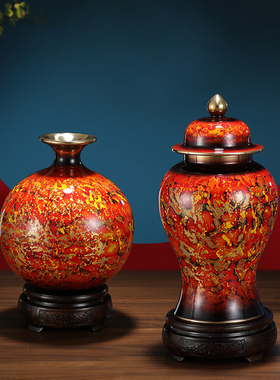 手绘黄铜储物罐摆件大漆工艺