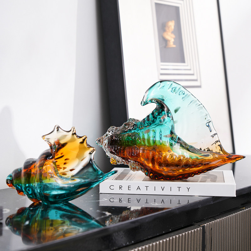 轻奢艺术玻璃多彩海螺摆件客厅酒店玄关电视柜送礼现代简约装饰品