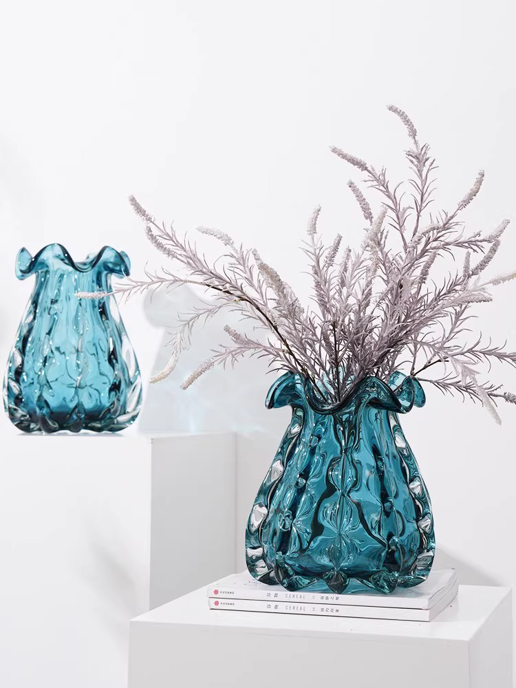 气泡艺术玻璃花瓶轻奢福袋钱袋子插花花器摆件客厅餐桌茶几装饰品