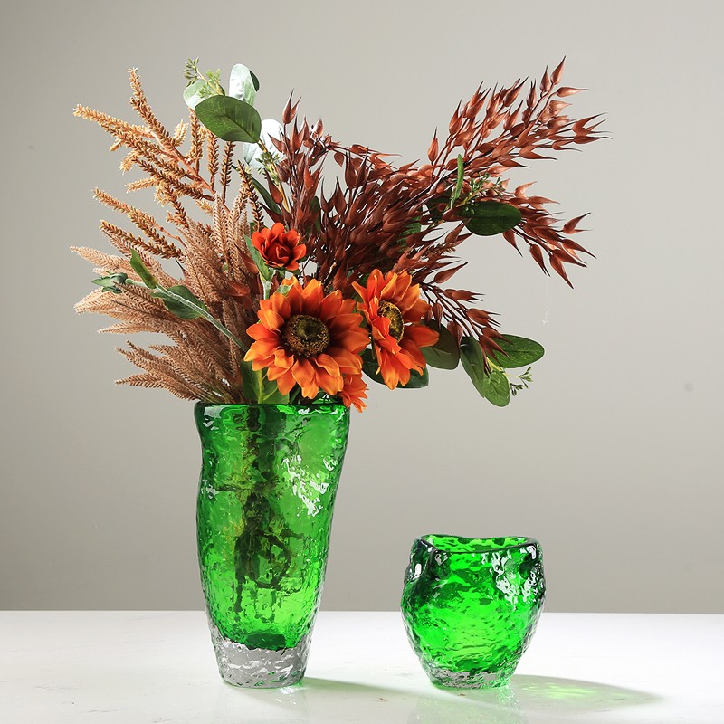 轻奢绿色琉璃可水培花瓶艺术摆件客厅样板间玄关餐桌插花花器装饰
