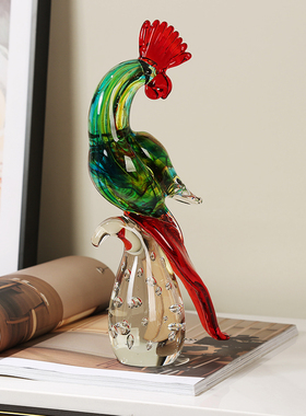 艺术混彩艺术玻璃鹦鹉鸟摆件