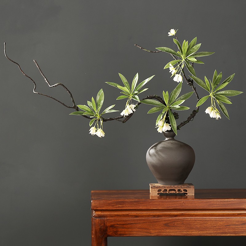 侘寂风中式陶瓷花瓶摆件枯藤假花客厅玄关酒店装饰品餐桌仿真花盆