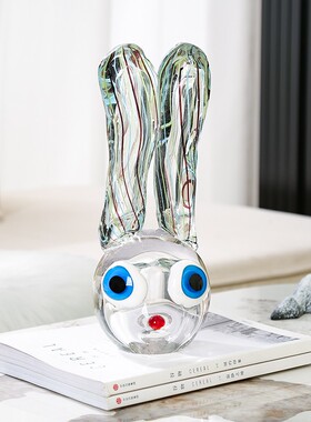 艺术玻璃卡通长耳兔摆件