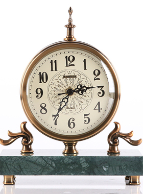 美式风座钟金属大理石样板间摆件