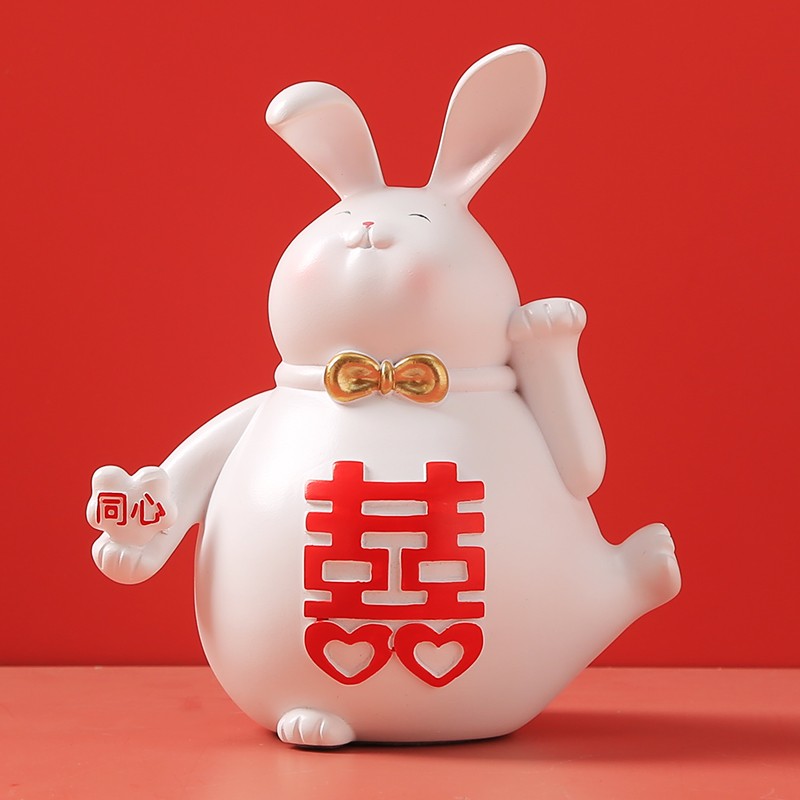 永结同心喜兔树脂摆件客厅博古架装饰品送闺蜜送新人结婚新婚礼物