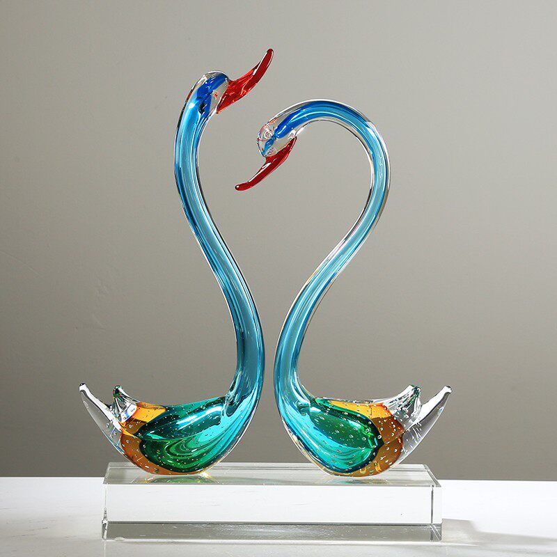 艺术玻璃天鹅摆件大师手作现代轻奢极简样板房别墅客厅玄关装饰品
