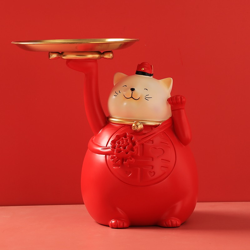 大喜招财猫收纳托盘零食干果摆件