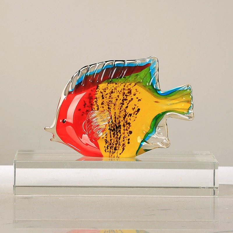 艺术玻璃热带鱼动物招财摆件轻奢客厅样板房玄关装饰年年有余送礼