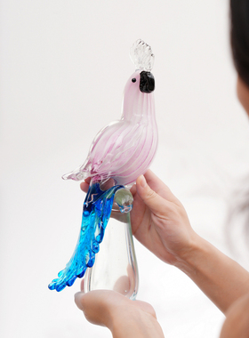 艺术玻璃鹦鹉鸟混彩艺术摆件轻奢