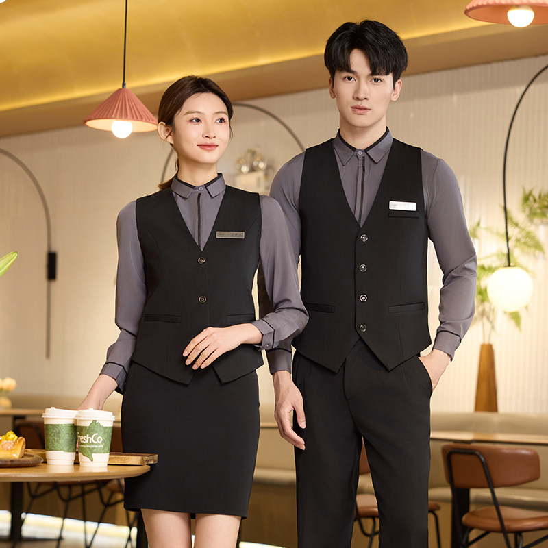 酒吧KTV服务员工作服马甲衬衫套装男女咖啡厅西餐厅服务员工装秋