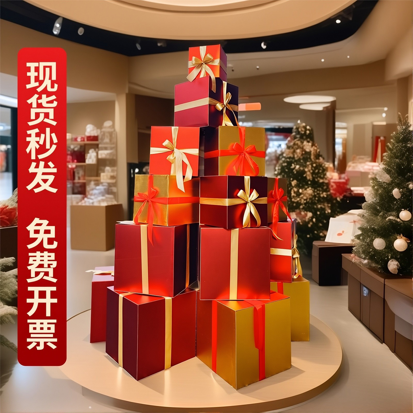 圣诞节礼盒礼品堆头装饰品礼物盒新年摆件场景氛围布置美陈空盒子