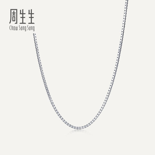 新品18K白色黄金周生生项链