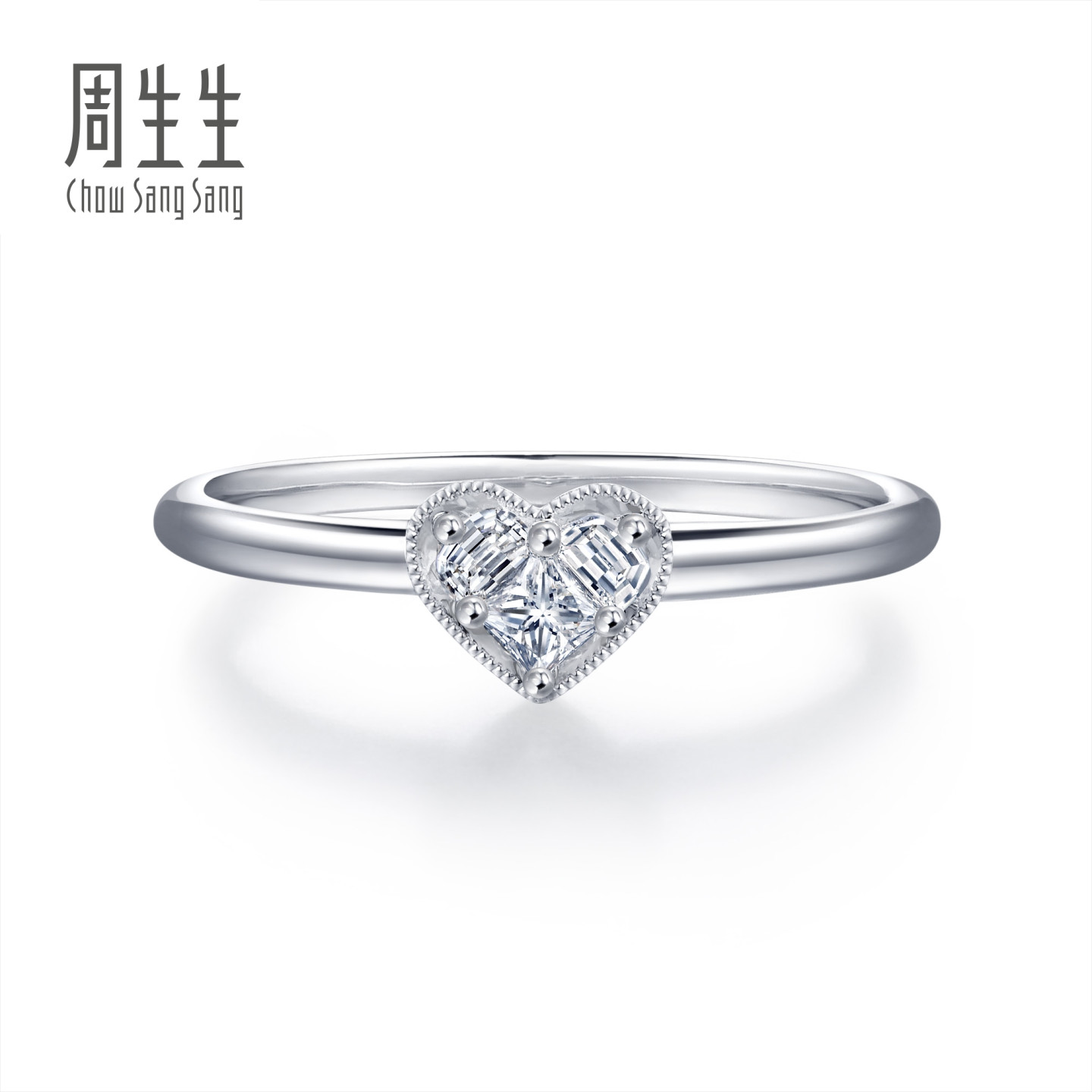 周生生18k金白色女款钻石戒指图片