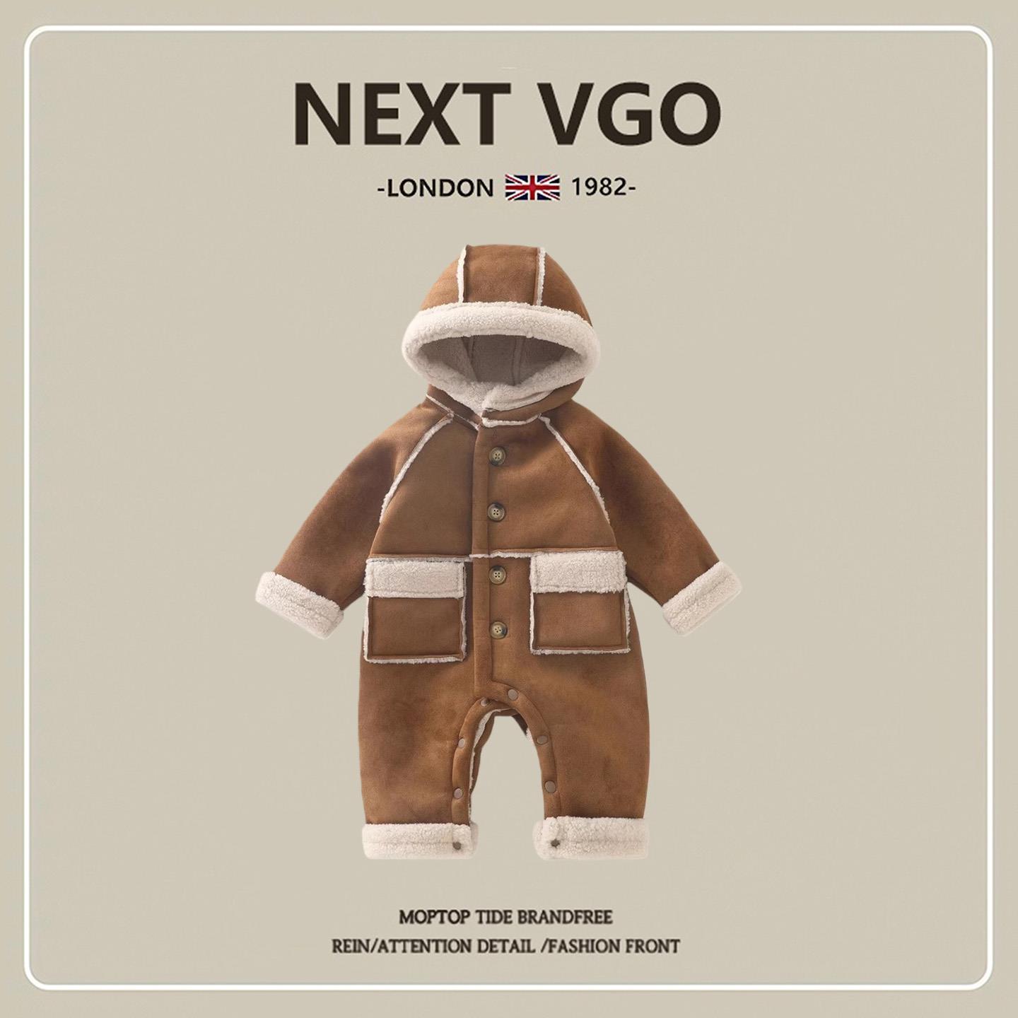 英国NEXT VGO婴儿加绒连体衣冬季男宝宝皮毛一体加厚衣服保暖外出