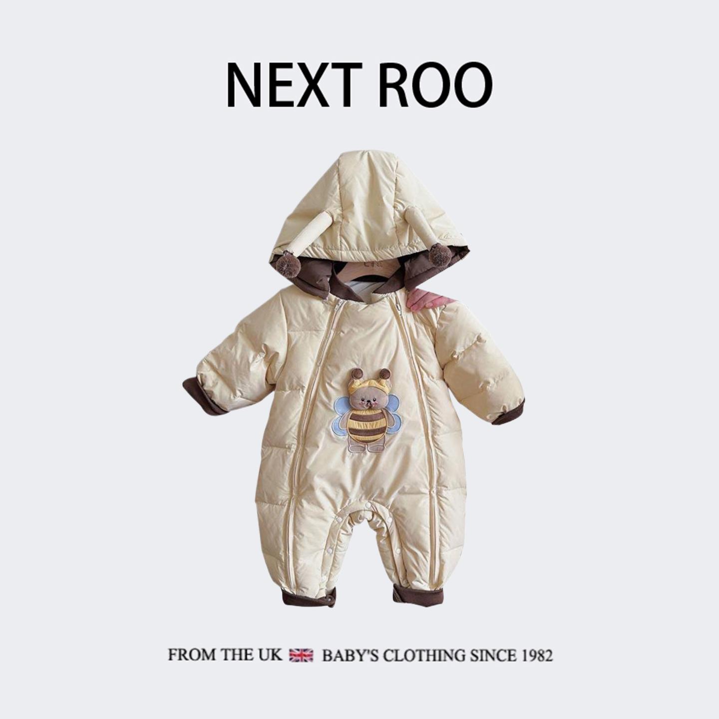 英国Next roo婴儿冬季保暖加厚连体羽绒棉服宝宝卡通蜜蜂外出爬服