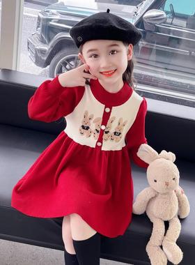 英国next ttat女童连衣裙秋冬2025新款洋气女宝宝儿童毛衣公主裙