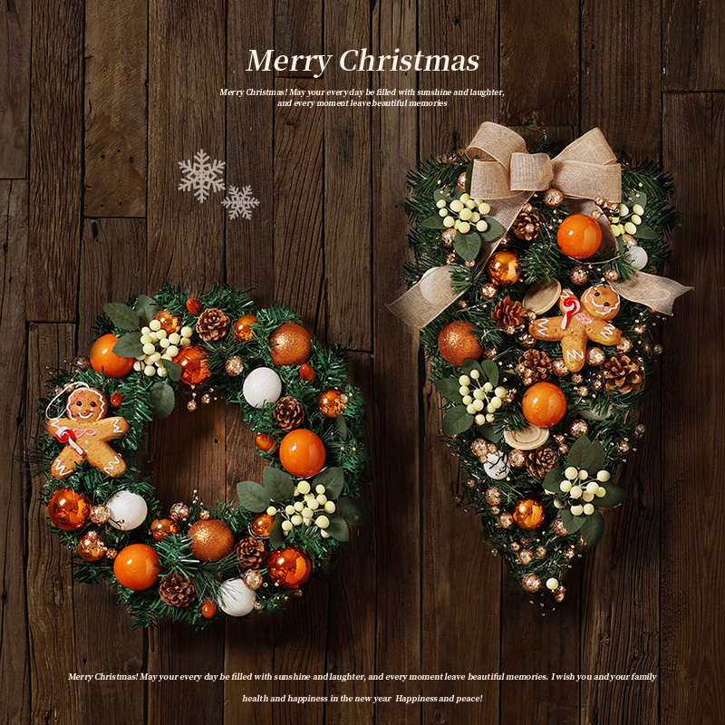 圣诞节装饰品姜饼人花环2025新款门挂藤条挂件圣诞树氛围场景布置