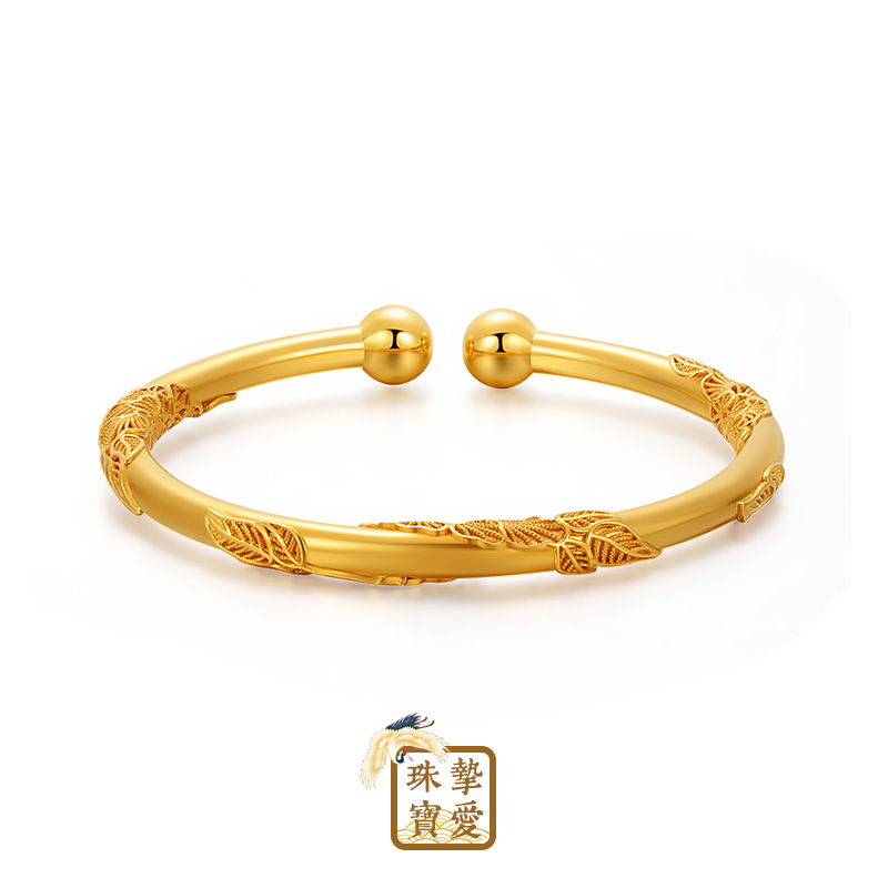 花丝黄金手镯实心金包银足金女贵妃镯新款送女友宫廷金镯子年轻款