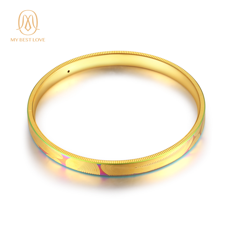 极光天籁彩金黄金手镯999足金手饰5d硬金纯金金镯子阿尔卑斯系列