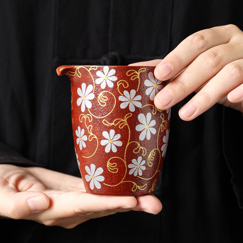 火山石釉金蔓雏菊公道杯2025新款陶瓷大号高端防烫分茶器功夫茶具