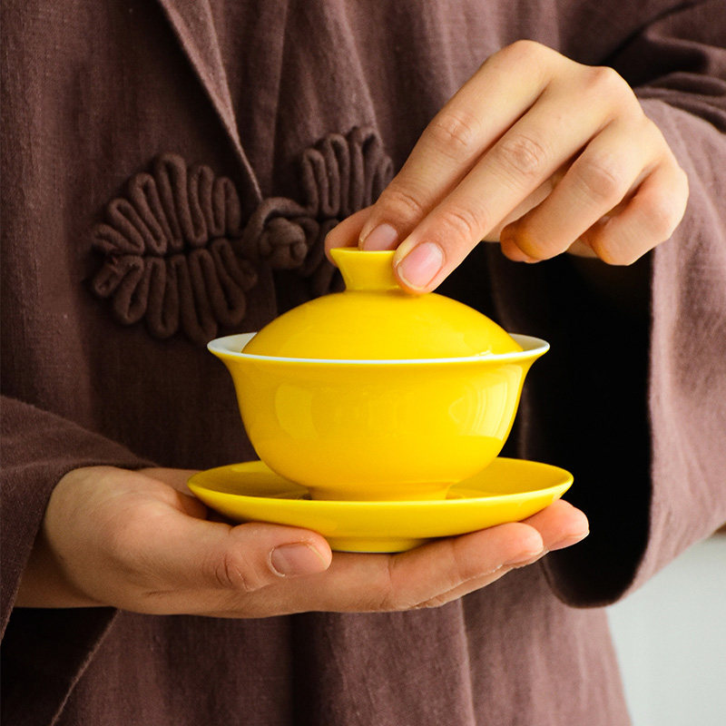小清新粉青陶瓷三才盖碗茶杯原矿釉瓷功夫茶具茶碗小号泡茶碗单个