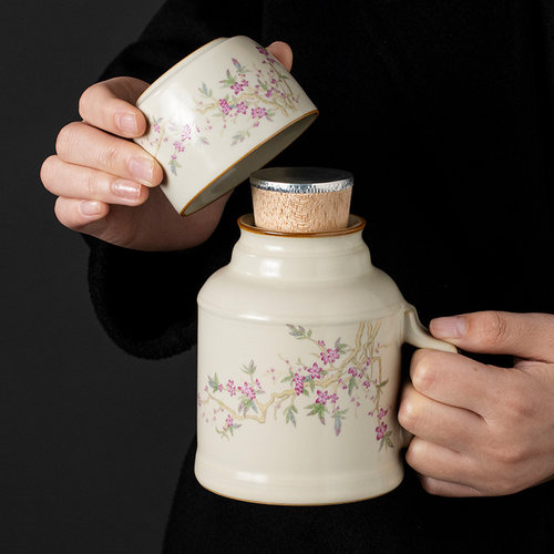 汝窑桃枝秾粉焖泡小暖壶带茶杯