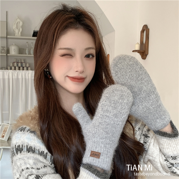 新韩版男女加绒加厚针织毛线手套