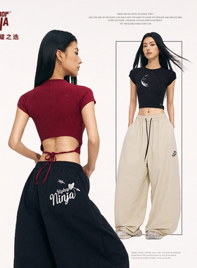 HIPHOP NINJA 美式复古辣妹短袖T恤女街舞爵士舞夏季修身显瘦上衣
