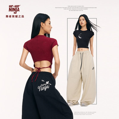 HIPHOP NINJA 美式复古辣妹短袖T恤女街舞爵士舞夏季修身显瘦上衣