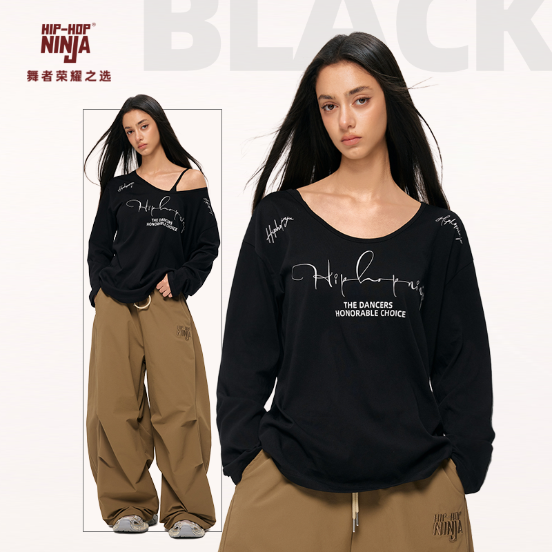 HIPHOP NINJA街舞美式宽松长袖T恤上衣女慵懒风跳爵士舞防晒罩衫