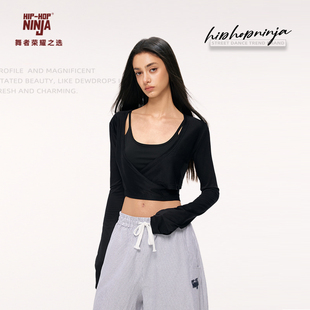 飘逸感潮牌 上衣女跳爵士舞腰搭长袖 HIPHOP NINJA街舞网纱系腰开衫