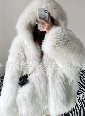 速卖通亚马逊批发外贸皮草女装狐狸毛外套连帽大号毛毛上衣秋冬