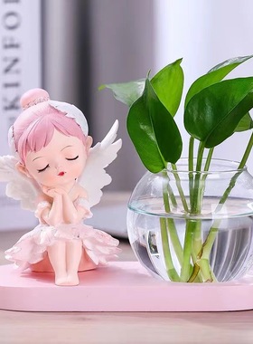 卡通芭蕾女孩办公桌装饰新款树脂工艺品茶桌水培器皿插花小摆设新