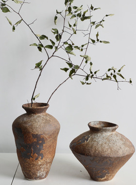 侘寂风陶瓷花瓶粗陶瓶插花复古怀旧手工民宿酒店禅意摆件新中式