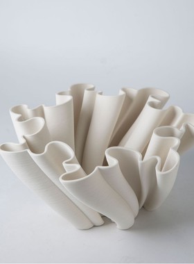 景德镇陶瓷3D打印简约家装样板房软装花插高级感精致摆件艺术品