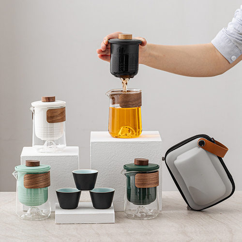 式旅行功夫茶具小套装一壶三杯户外露营喝茶装备车载快客杯