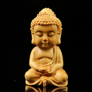 卡通牟尼如来佛 黄杨木雕释迦工艺品家居饰品汽车摆挂件佛像Q版