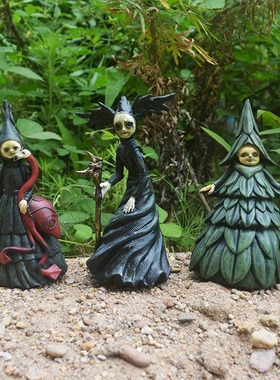 新款 噩梦女巫树脂工艺品万圣节女巫花园摆件居家花园装饰品