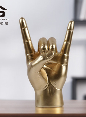 新品摇滚手势金属礼简约树脂手摆件家居酒吧办公室桌面装饰品