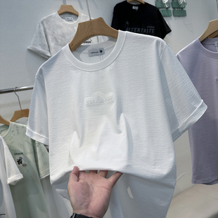 潮牌男士短袖t恤高端品牌夏季男装高质量美式轻奢正肩修身上衣服
