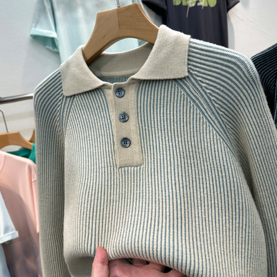 高端男士毛衣秋冬季polo衫翻领针织衫线衣高级感痞帅风带领上衣服