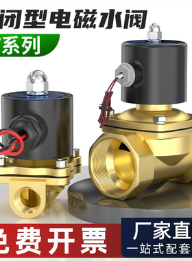 2W常闭电磁阀水阀24V铜开关控制阀AC220V不锈钢气阀2/3/4分DC12V