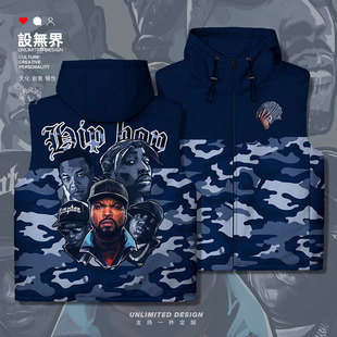 迷彩嘻哈说唱NWA匪帮乐队头像拼接加厚马甲男女棉服冬000E设 无界