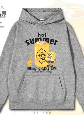 日系黄色海绵怡泉汽水联名元气可爱连帽卫衣男女潮牌0017设 无界