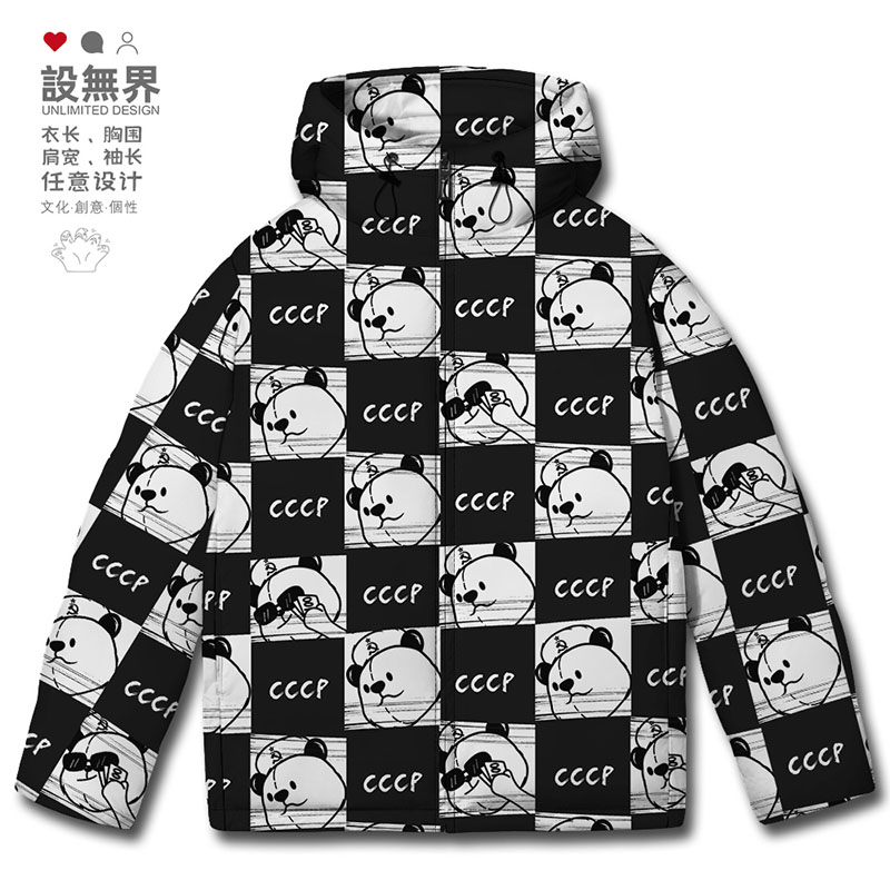 苏联CCCP复古熊士兵棋盘格羽绒服