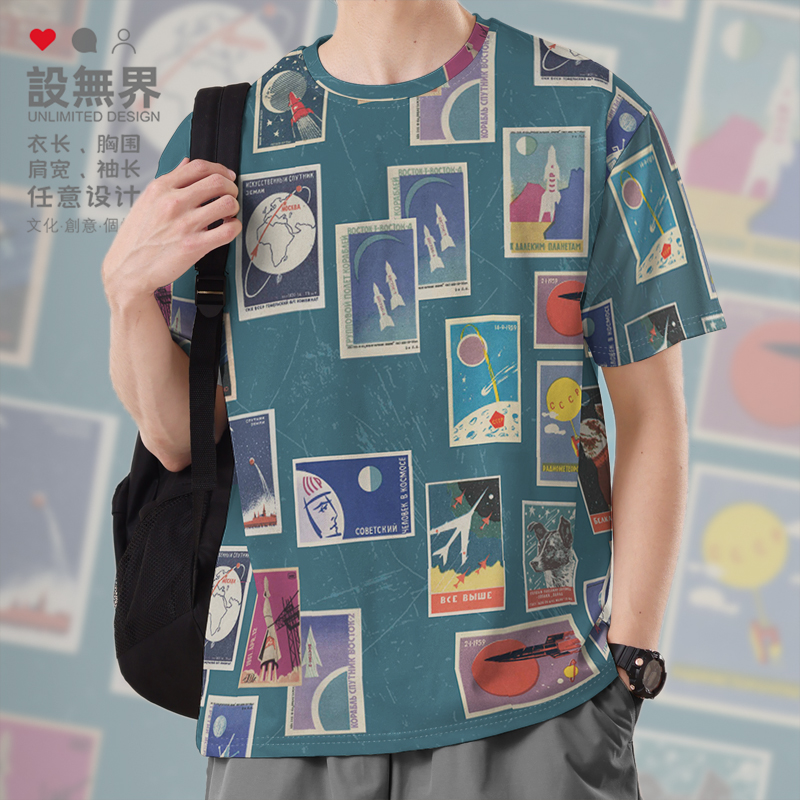 苏联cccp航天火箭火柴盒速干T恤