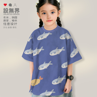 小鱼炸虾天妇罗日系卡通落肩T恤